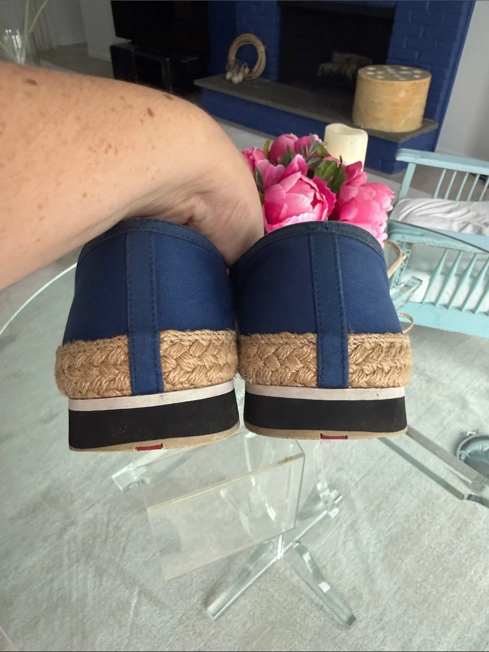 Prada Blue Espadrille Slip-On Flats Size 39.5 Beachy Summer Comes W/ Bag and Box